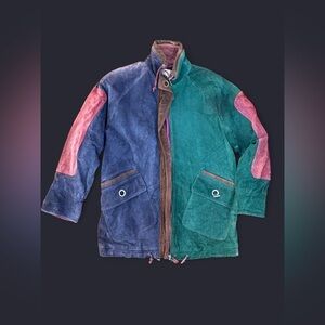 90s Vintage Paris Sport Club Color Block Suede Leather Parka | Size Medium